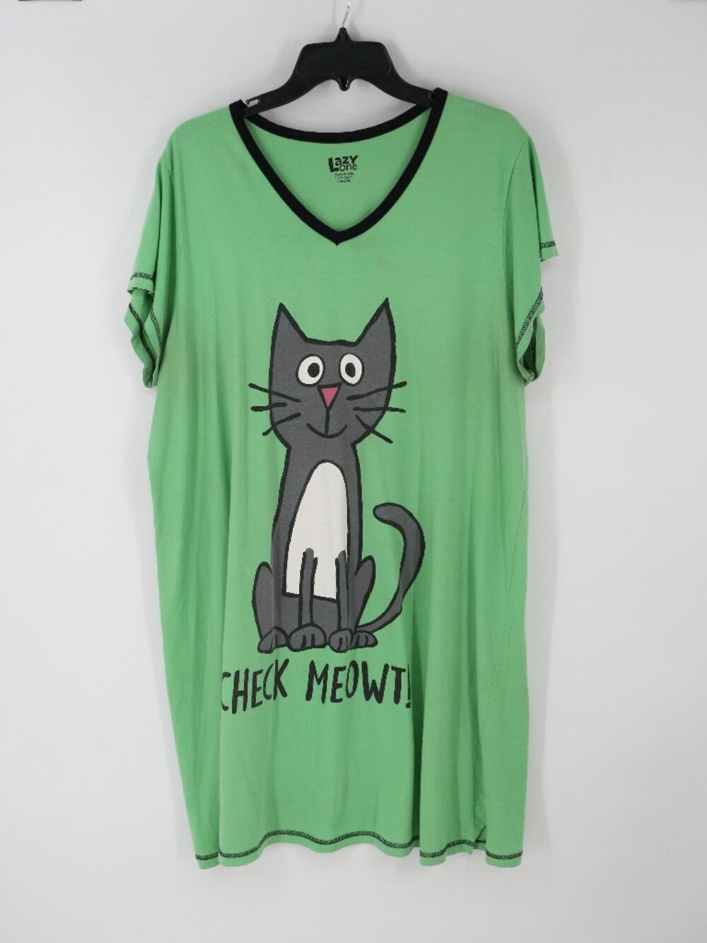 Lazy One Check Meowt Cat Shirt Gown Womens L / XL Pajamas Fox Green Knit PJs